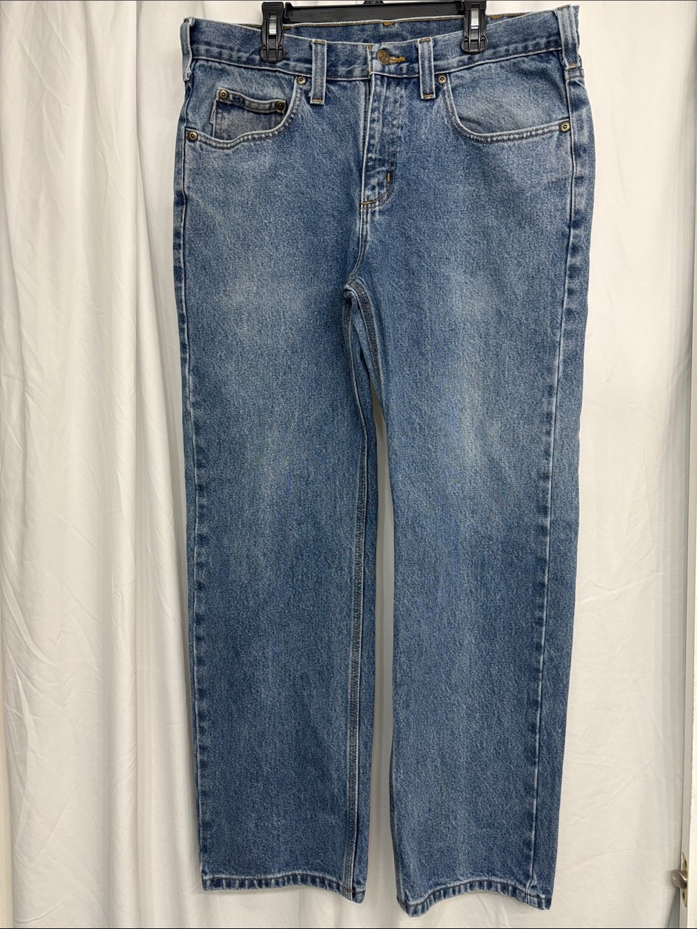 Carhartt Men's Light Blue Denim Jeans Gold Stitching 38x30 Traditional Fit